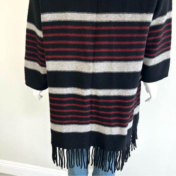 JOIE Gabrina Black Red Hooded Wool Yak Striped Fringe Western Open Cardigan Sz M - Picture 11 of 16